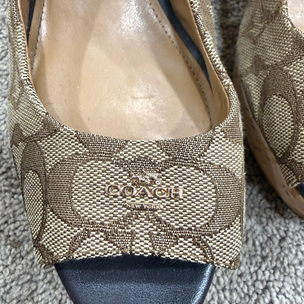 Coach Tan Signature Peep-Toe Slingback Heels - Picture 2 of 6